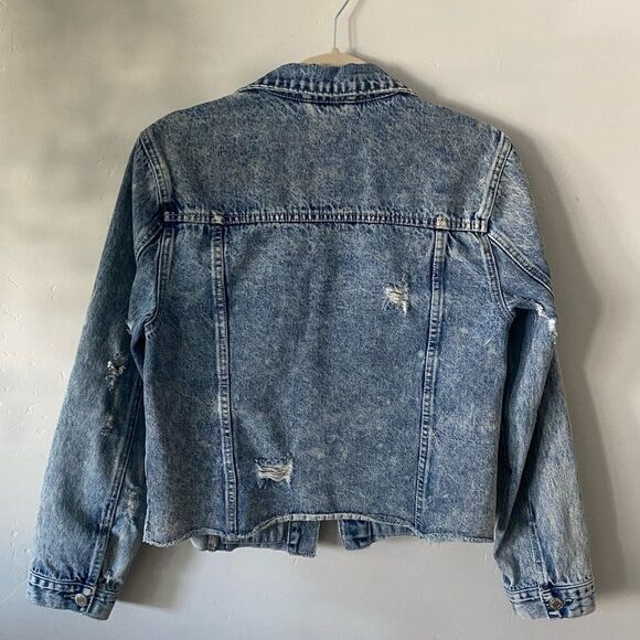Jean Denim Distressed Acid Wash Raw Hem Jean Jacket - Picture 2 of 9